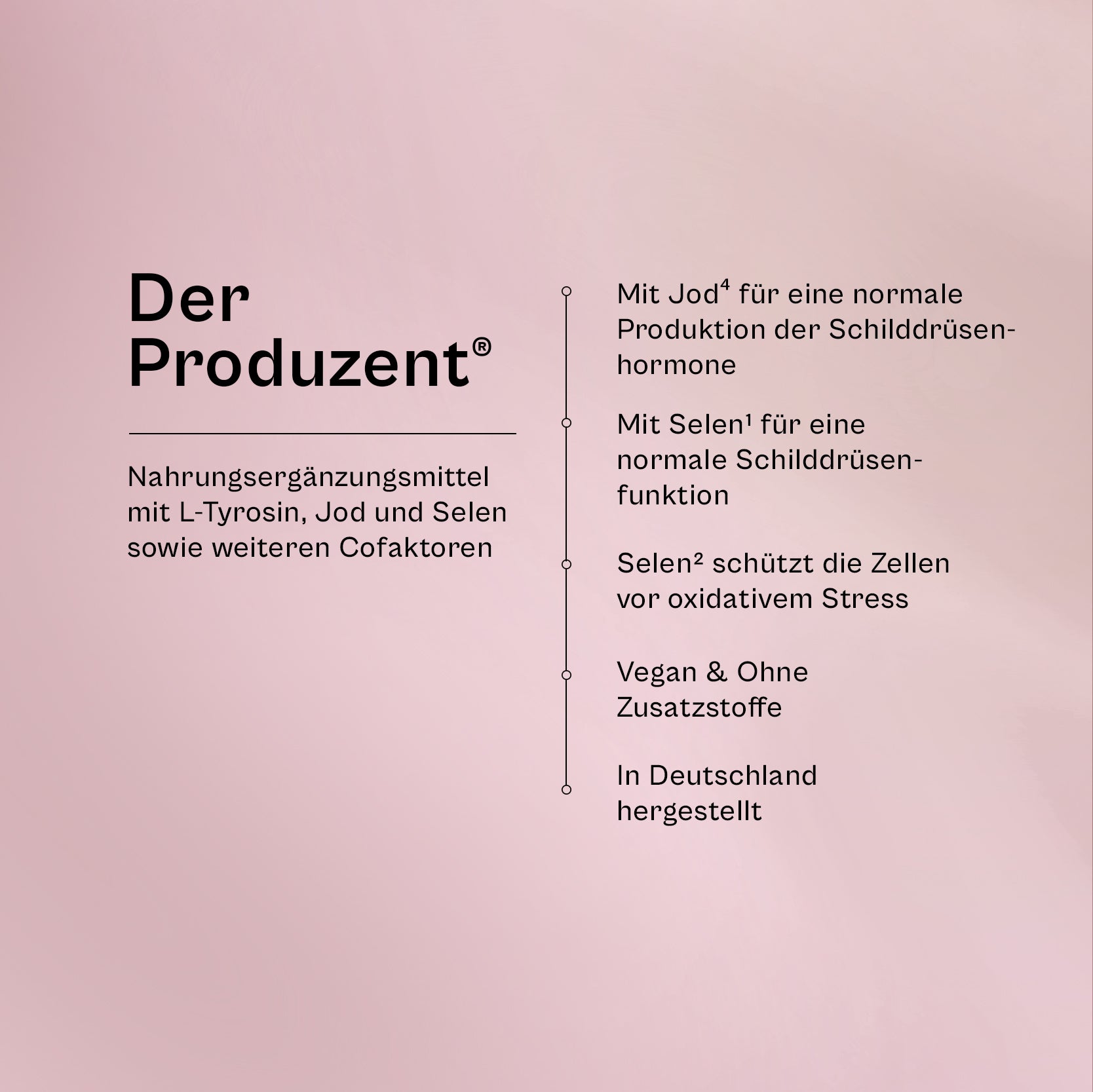 Der Produzent im Überblick: Nahrungsergänzungsmittel mit L-Tyrosin, Jod und Selen sowie weiteren Cofaktoren, mit Jod für eine normale Produktion der Schilddrüsenhormone, mit Selen für eine normale Schilddrüsenfunktion, Selen schützt die Zellen vor oxidativem Stress, vegan, ohne Zusatzstoffe, in Deutschland hergestellt