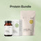 Protein Bundle: Dose und Verpackung der Essentiellen Aminosäuren neben dem Standbeutel Kollagen + MCT
